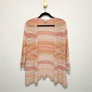 J. Jill Orange Linen Blend Knit Open Front 3/4 Sleeve Cardigan Sweater